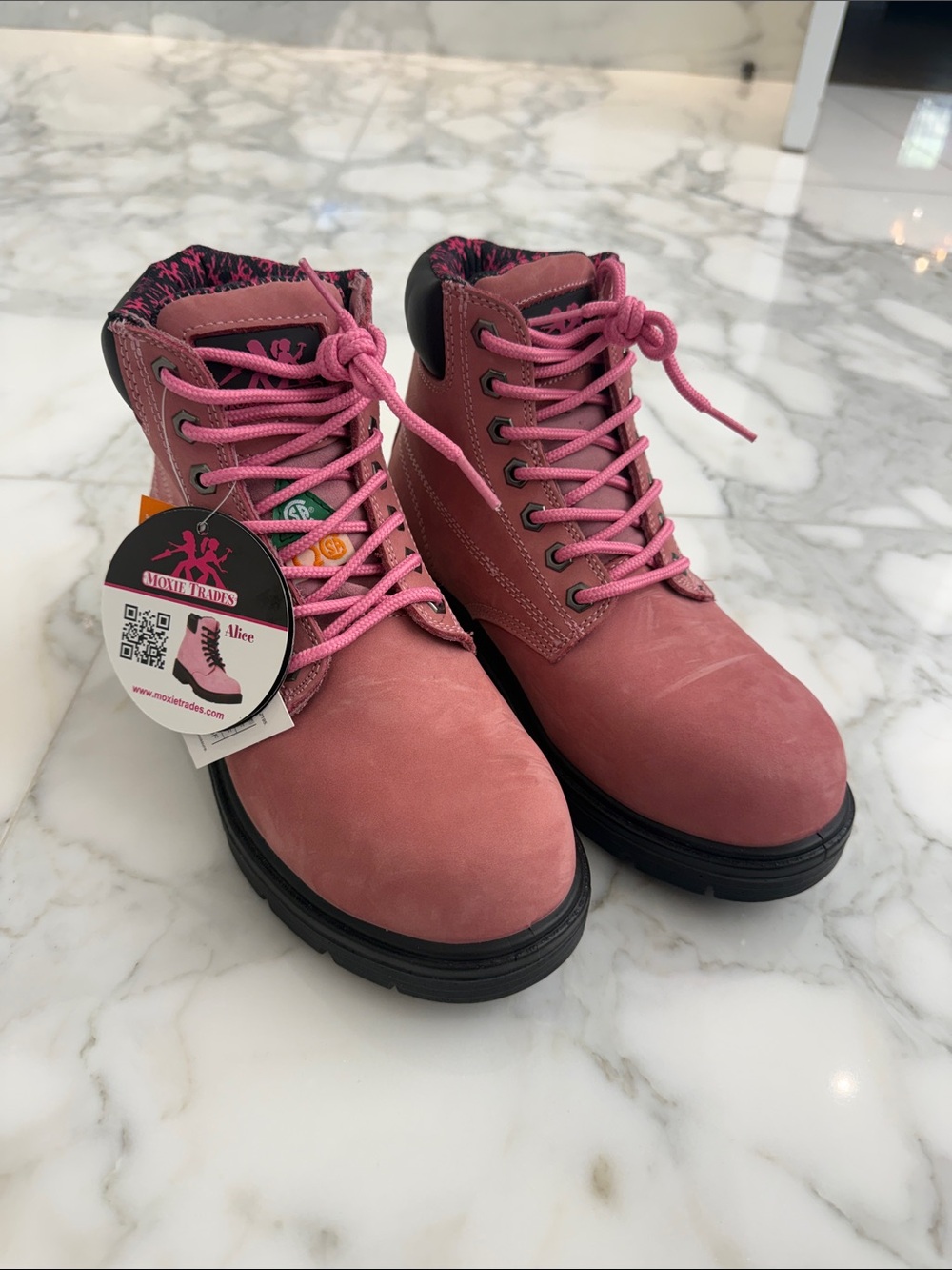 Pink Lace-Up Women's Work Boots